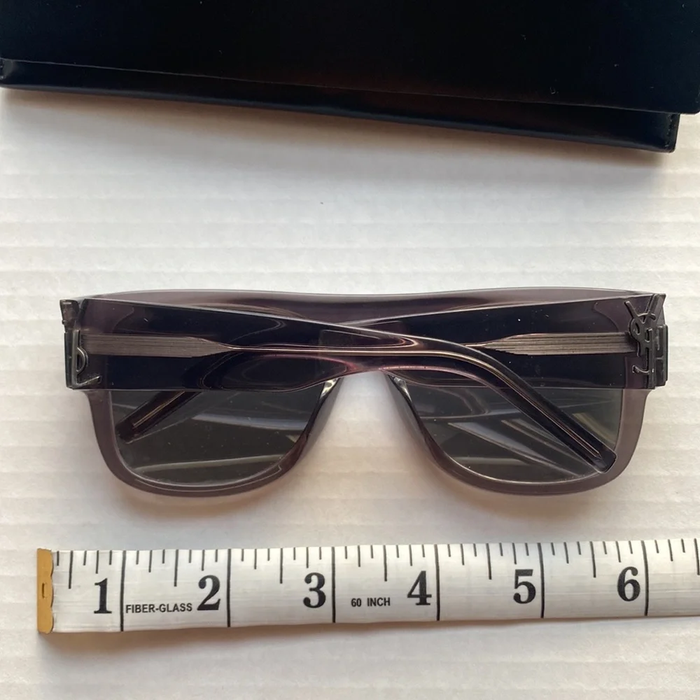 Saint Laurent Translucent Smoky Gray Rectangular Sunglasses
